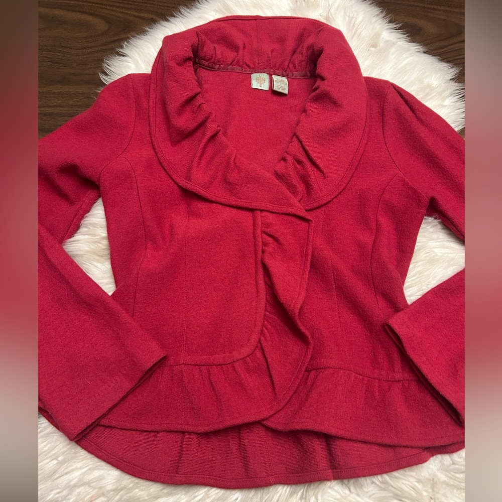 Anthropologie HWR Red Ruffled Jacket
